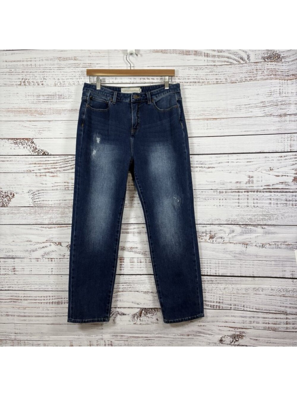 Soft Surroundings Blue Medium Wash Distressed Straight Leg Jeans